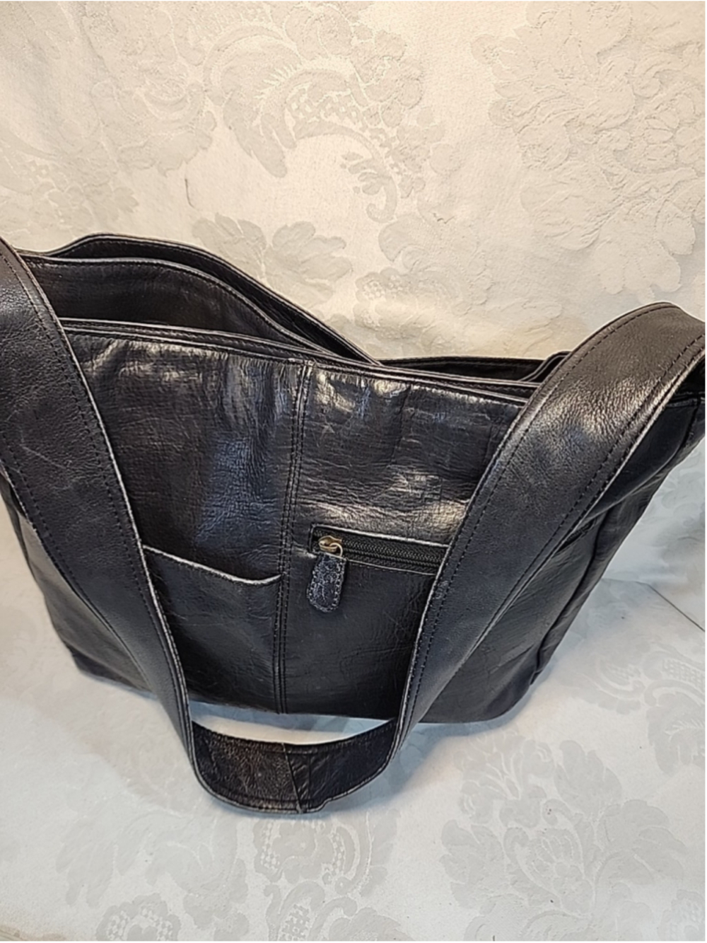 Boulder Ridge Leather Shoulder Bag Full Grain Cowhide Grey Vintage - Picture 3 of 14